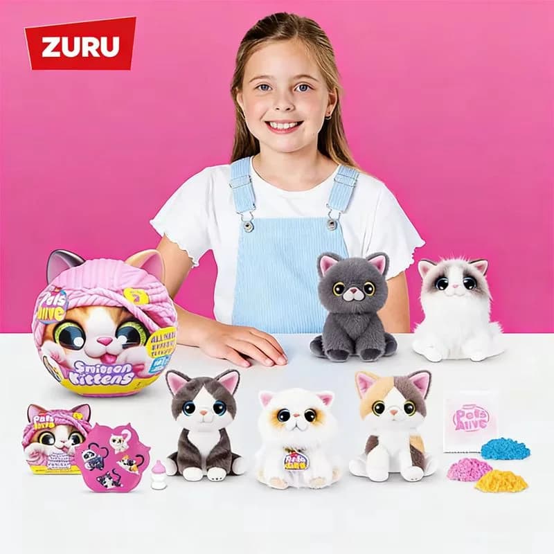 Zuru Pets Alive Smitten Kittens Serie 2 - Peluche Gatto Cartoon con Effetti Sonori e Luminosi - Scatola a Sorpresa Animale di Peluche
