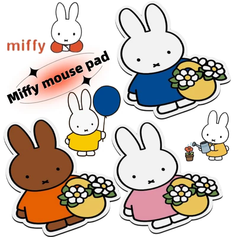 Mouse mat with pattern cartoon with rabbit Miffy, cute, portable, small, irregular, creative, anti-slip, soft, female keyboard mat, gift