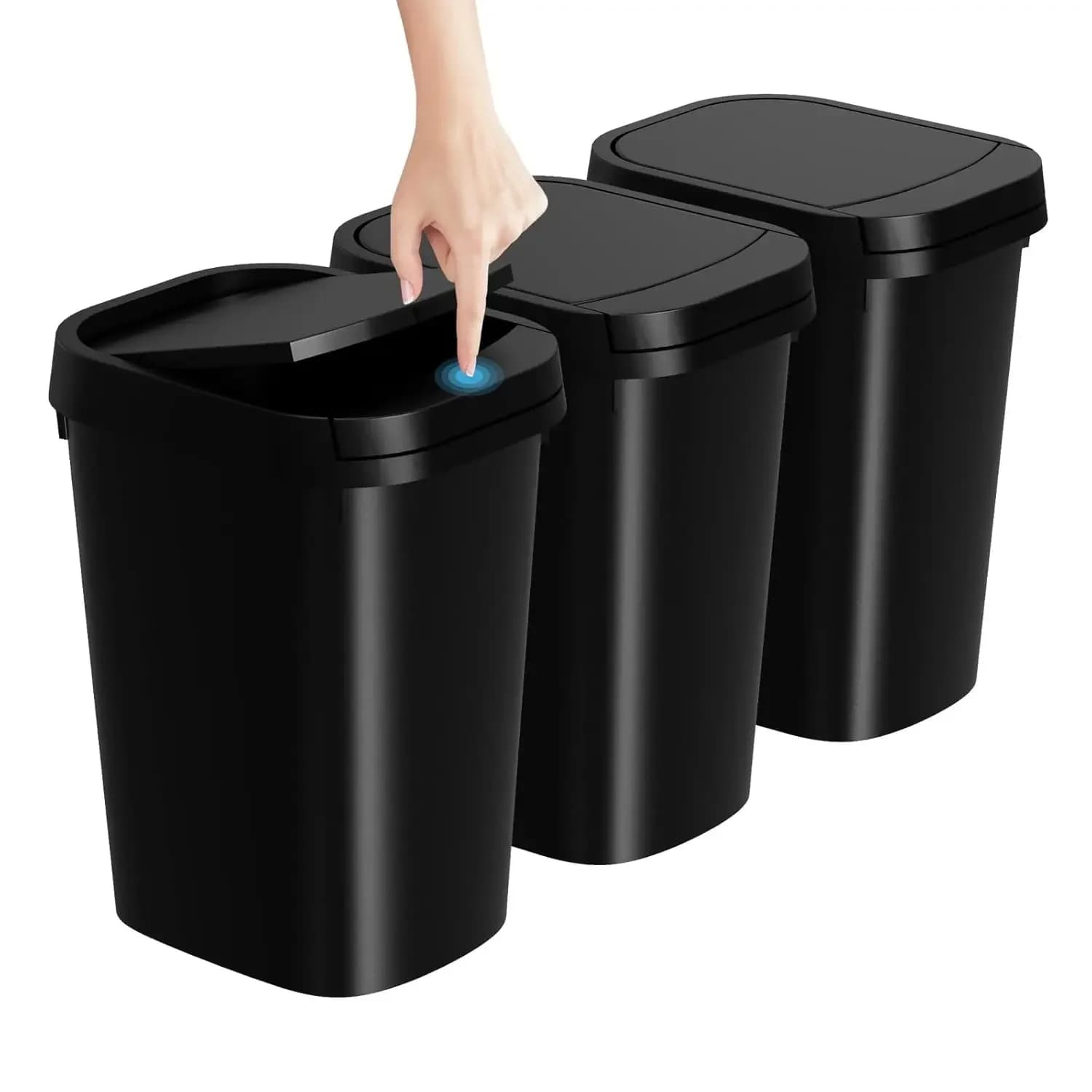 3 Pack Bathroom Small Trash Can with Lid, 2.6 Gallon Slim Garbage Bin with Pop-Up Lid, 10L Plastic Wastebasket for Bedroom, Offi