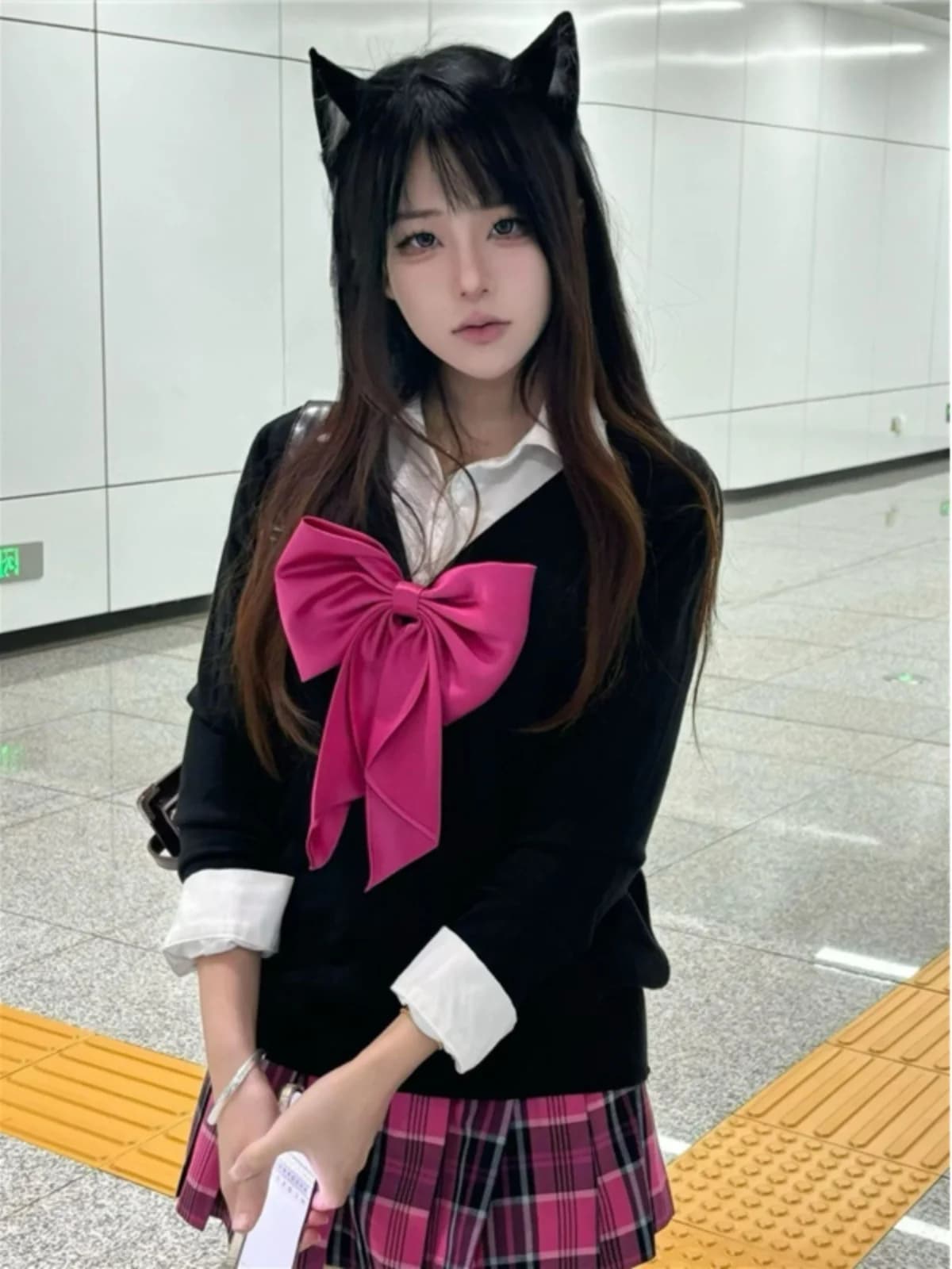 plus Size Extra Large Knitted Long Sleeve Sweater JK Uniform Loose Top Small Rose Skirt Short Skirt Set Women's Fashion