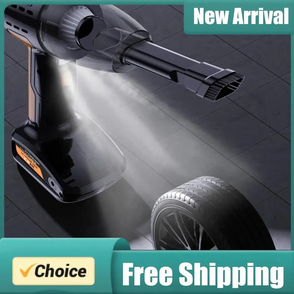 Aspirapolvere per Auto Senza Fili con Gonfiatore Pneumatici, Illuminazione LED, Aspirapolvere Portatile Ricaricabile, Compressore d'Aria 4 in 1 con Forte Aspirazione