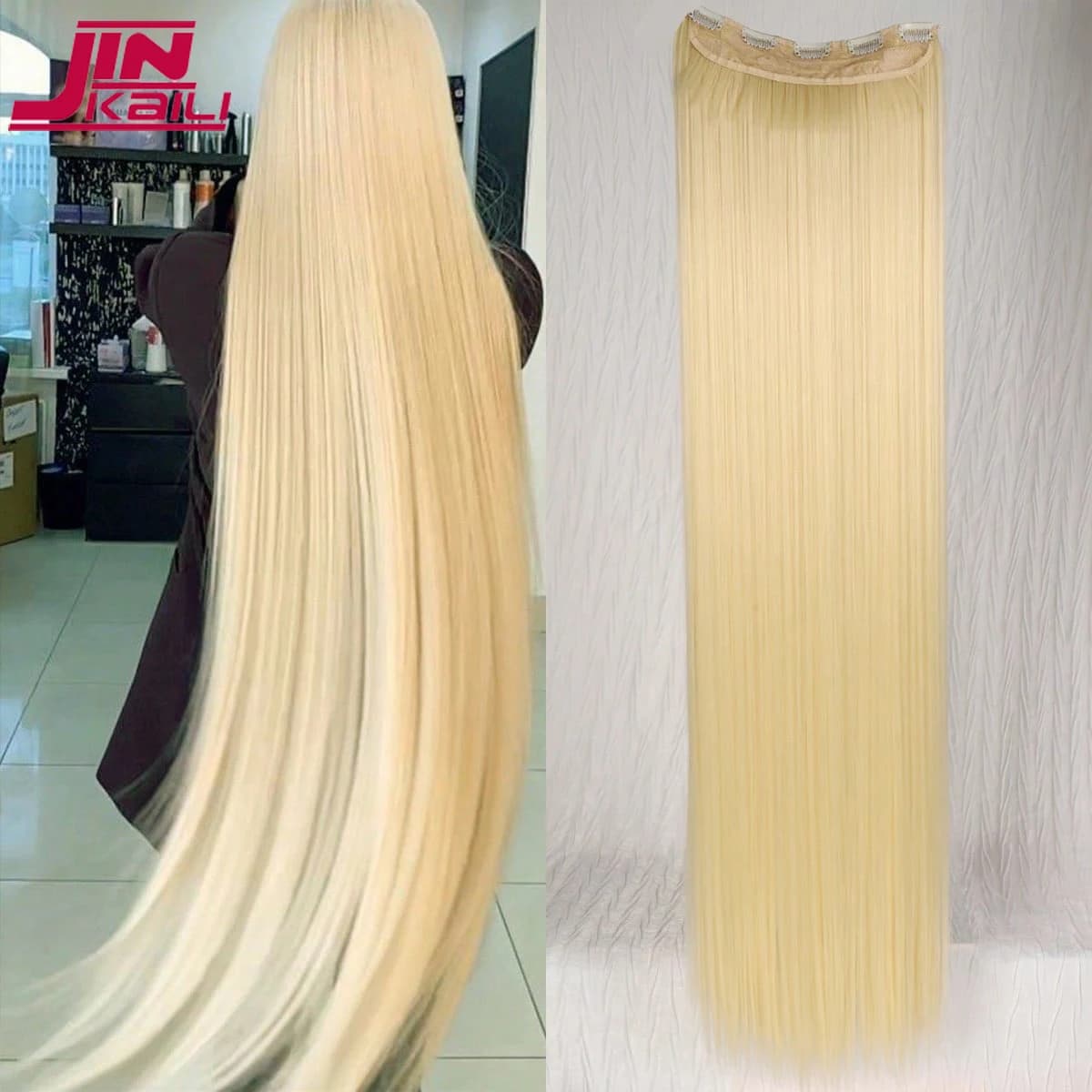 JKL Sintetico 5 Clip nelle estensioni dei capelli Acconciatura lunga dritta Parrucchino Nero Marrone Biondo 80CM Capelli finti naturali per le donne