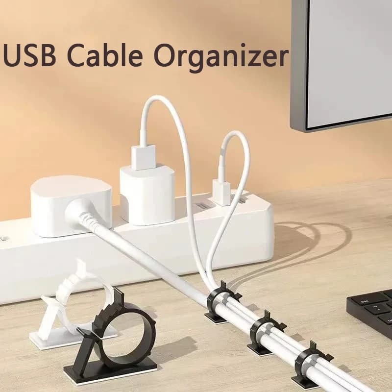 Organizzatore di cavi Clip per cavi autoadesive Morsetto per gestione cavi da tavolo Supporto per cavo regolabile per PC USB TV Laptop Avvolgicavo
