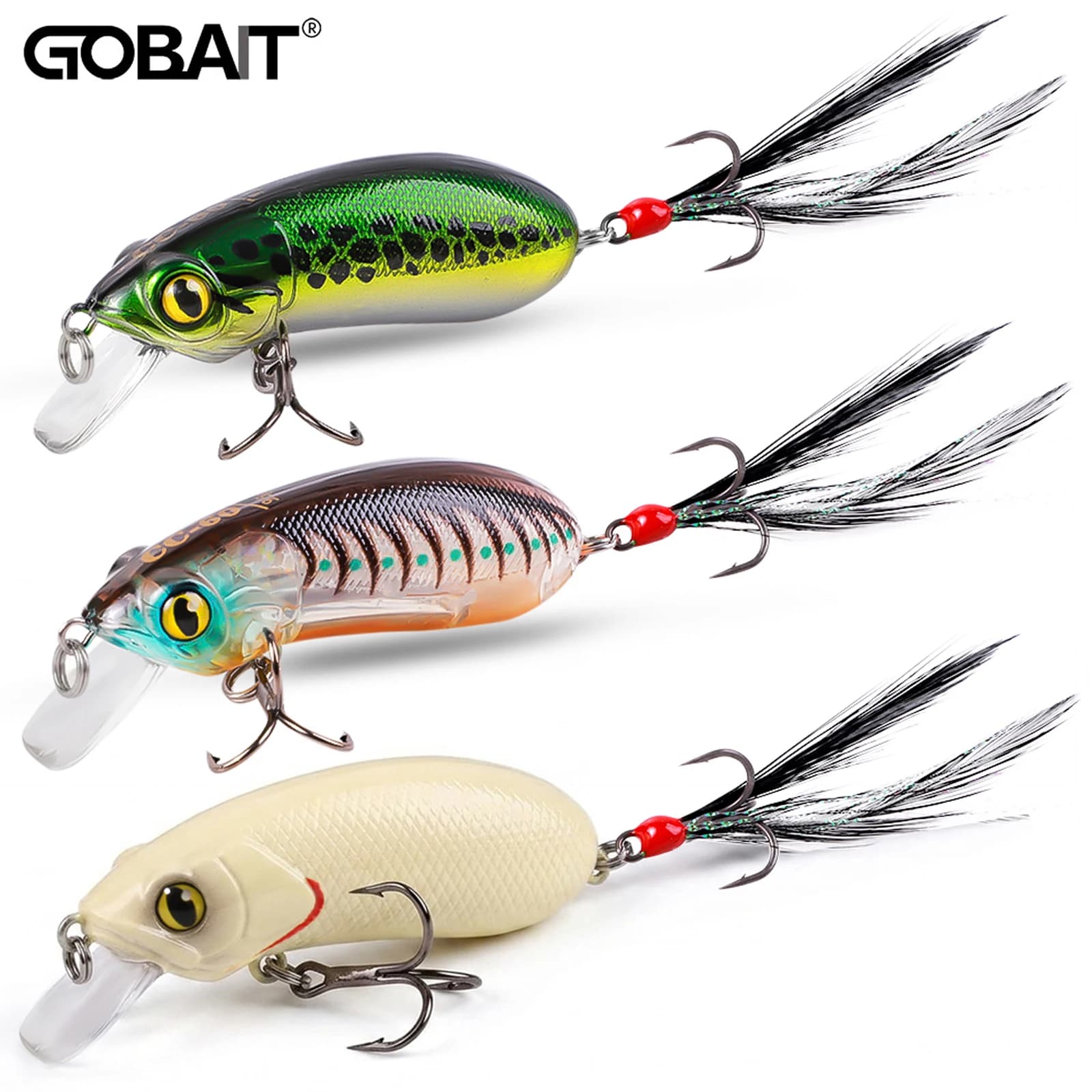 GOBAIT Slow Sinking Crankbait Fishing Lure 6cm 10g Hard Bait with Feather Treble Hooks Artificial Wobbler Pesca 1-5pcs Minnow