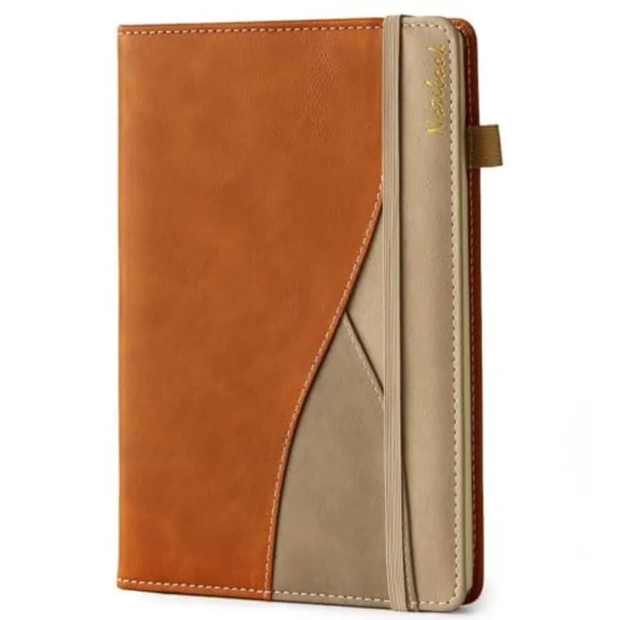 Lined Journaling Notebooks, Hardcover Notebooks for Work, 188 Numbered Pages 100 GSM Thick Paper Leather Journal with Pocket, M