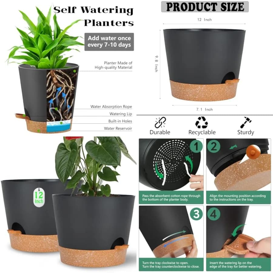 Vasi per Piante Autoirriganti con Foro di Drenaggio e Serbatoio, Grandi Vasi per Fiori per Piante da Interno ed Esterno in Plastica
