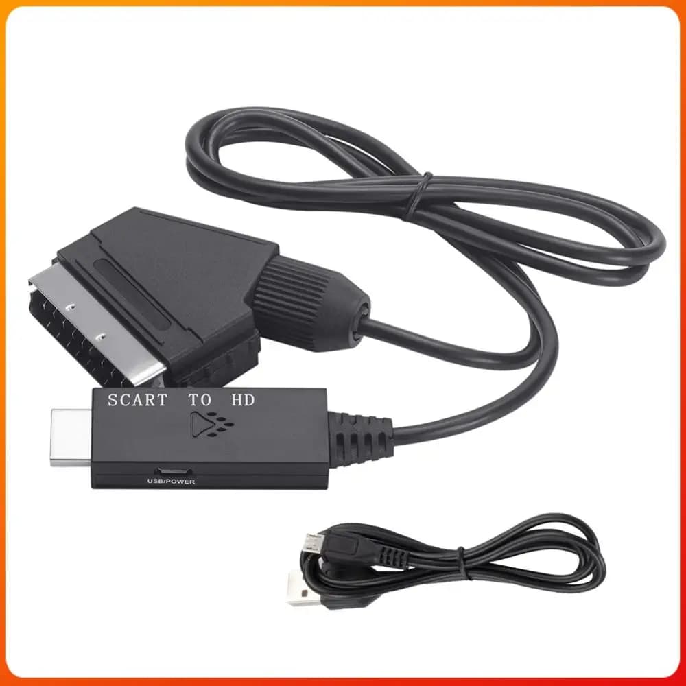 1m Audio Video Adapter from Scart to HDMI-compatible, Video Converter Audio 1080P, Micro USB DC 5V Cable, Decoder Accessories