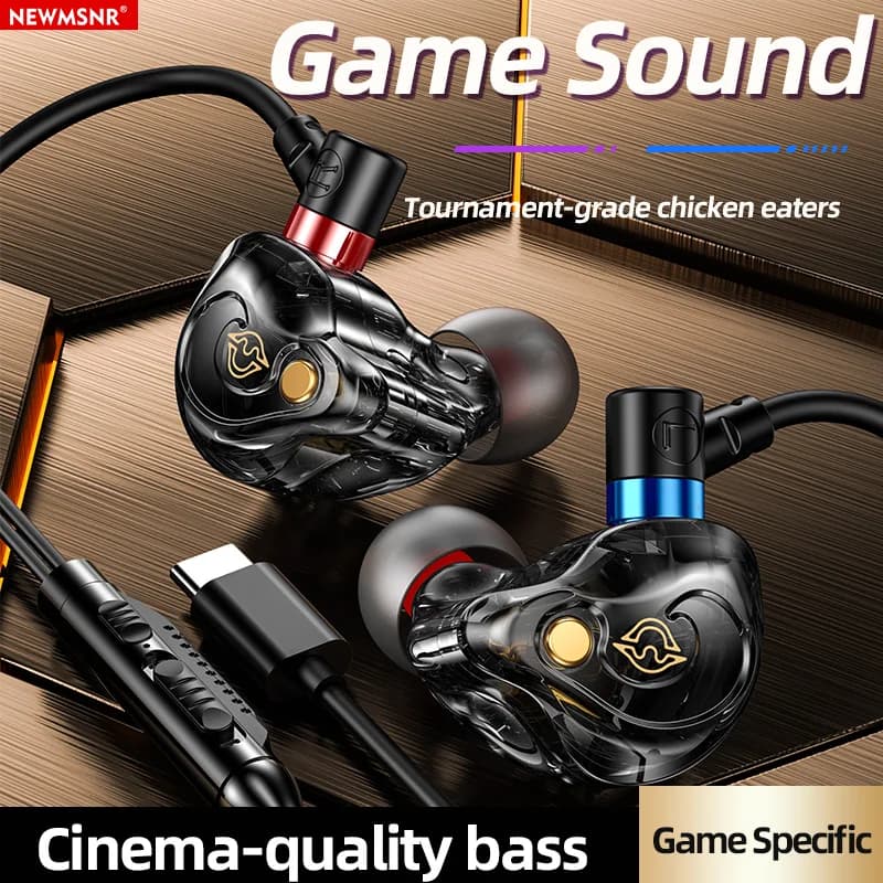 NUOVI auricolari da gioco con suono surround 8D tipo C e auricolari in-ear cablati da 3,5 mm cuffie da gioco sportive per Samsung con microfono HD