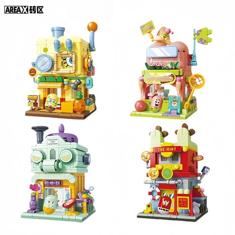 AREAX SpongeBob SquarePants Building Blocks Street View Series Puzzle Modello di assemblaggio Giocattoli Regali di compleanno per uomini e donne