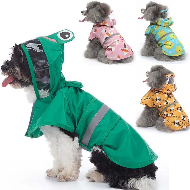 Impermeabile alla moda per animali domestici con cappuccio, impermeabile per cani, abbigliamento riflettente per cani in stile mantella per mantenere il tuo cane asciutto e confortevole nelle giornate piovose