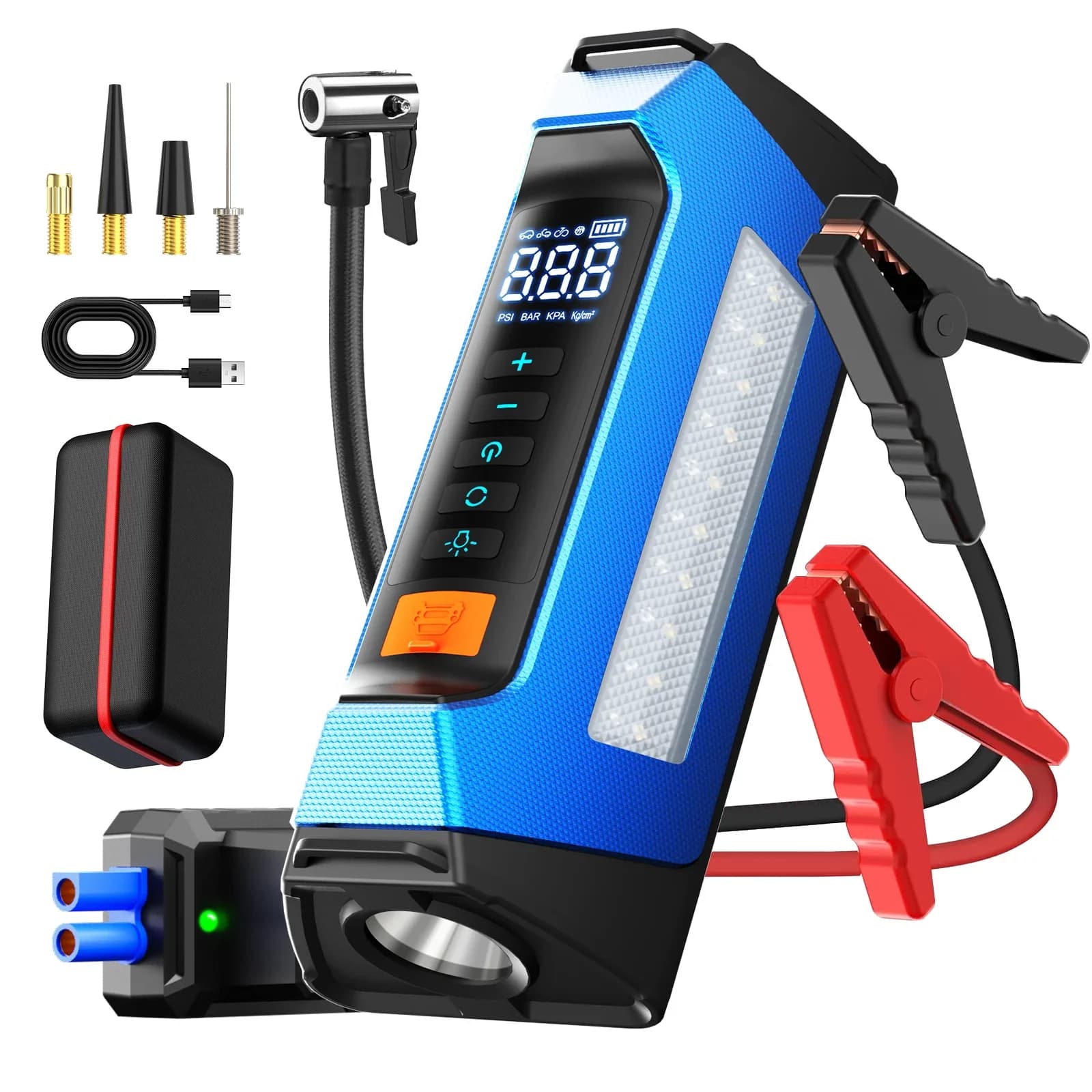 8000amp 200psi Car Jumper Multifunction 12v Battery Booster Super Compressor Accumulators and Reserve Charger Jump Starter with Air Pump