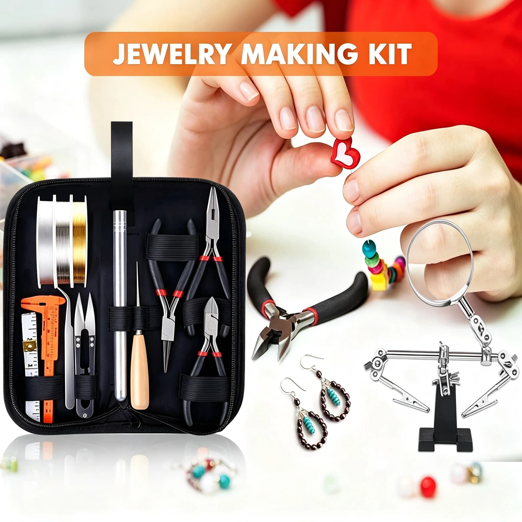Jewelry Making & Repair Kit, with Tools, Wires, Findings, All-in-One Set for Beading, Crafting and DIY Jewelry Projects
