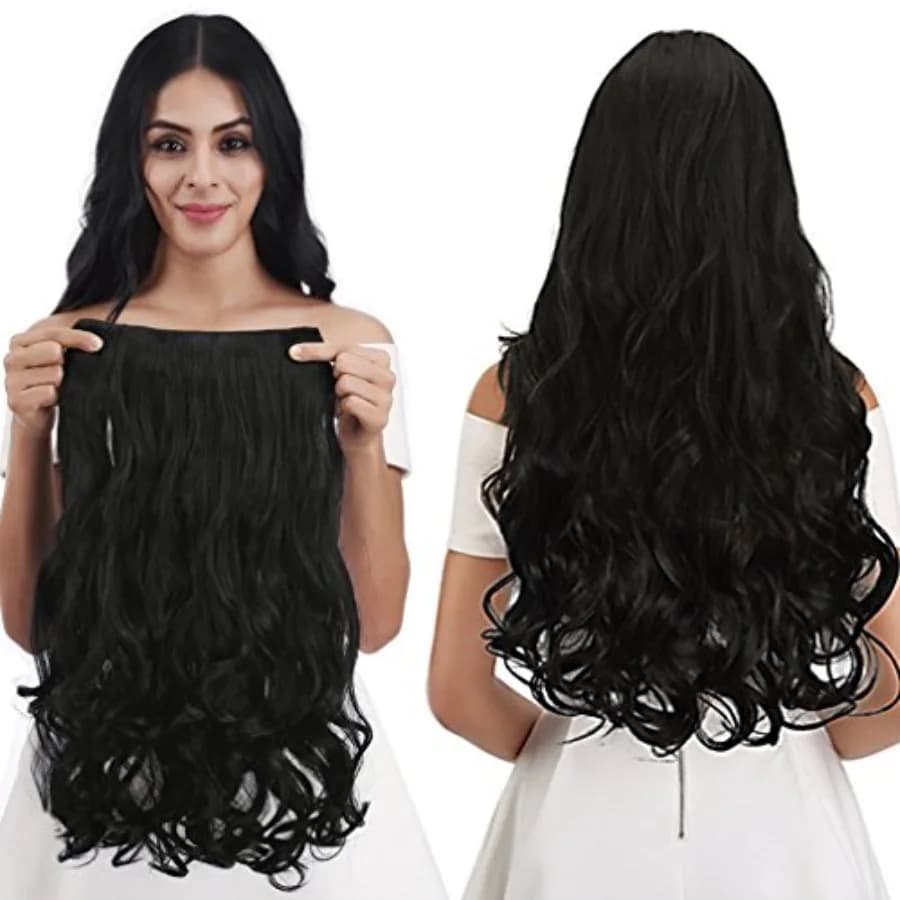 REECHO 18" 1-Pack 3/4 Full Head Curly Wavy Clips in on Synthetic Hair Extensions HE008 Hairpieces for Women 5 Clips 4.0 Oz per