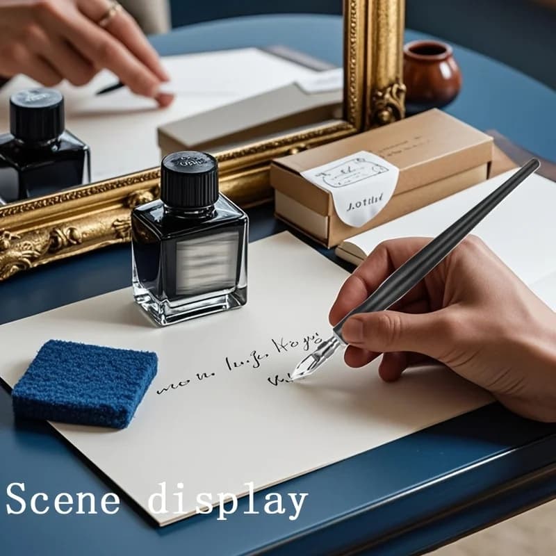 Slant Calligraphy Pen Dip Set, Comic Nib Set, Liquid Writing Pen, Calligraphy Dip Pen and Nib Set with 5pcs Stainless Steel Nib