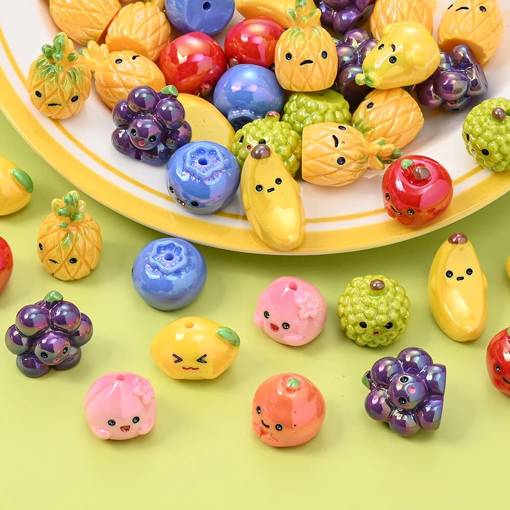 10 Pezzi Perline in Resina a Forma di Frutta 3D Fatte a Mano, Perline Sciolte per Catenelle Portaciuccio, Accessori per Braccialetti