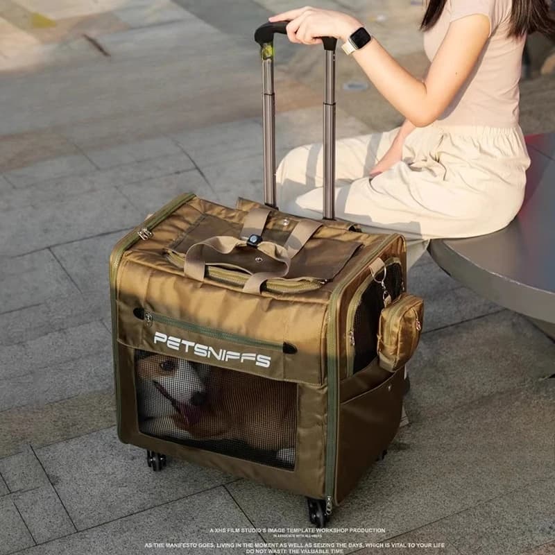 #Premium Pet Stroller Portable Dog Carriers with Retractable Handle Breathable Corgi Beagle Dog Backpack Travel Car Bag