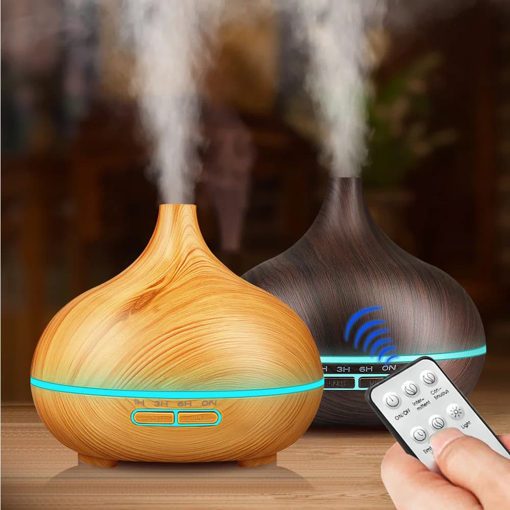 Most Popular 500ml Aroma Diffuser Remote Control Wooden Air Humidifier 14W Aromatherapy Oil Household