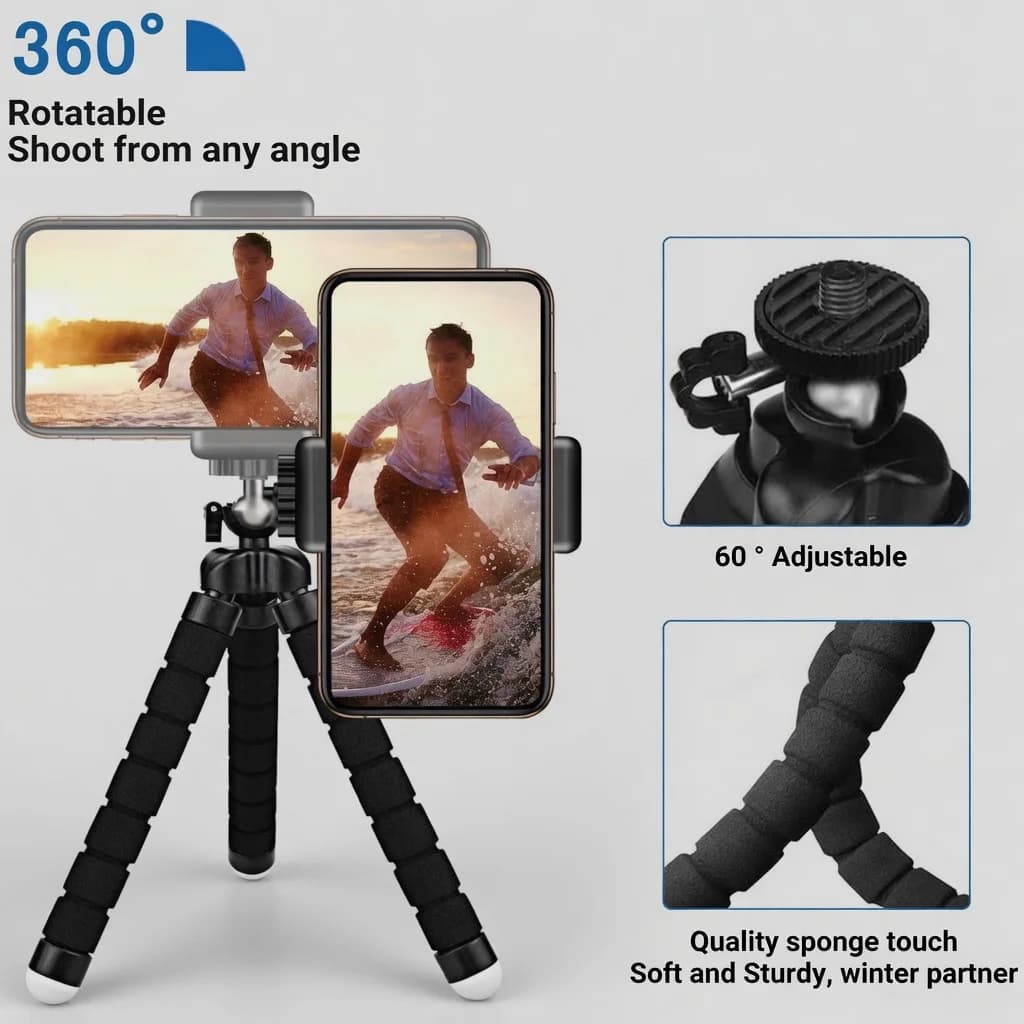 Supporto per Mini Fotocamera e Webcam, Clip per Smartphone, Monopiede, Treppiede Universale Mini per Fotografia, Treppiede Octopus per Telefono