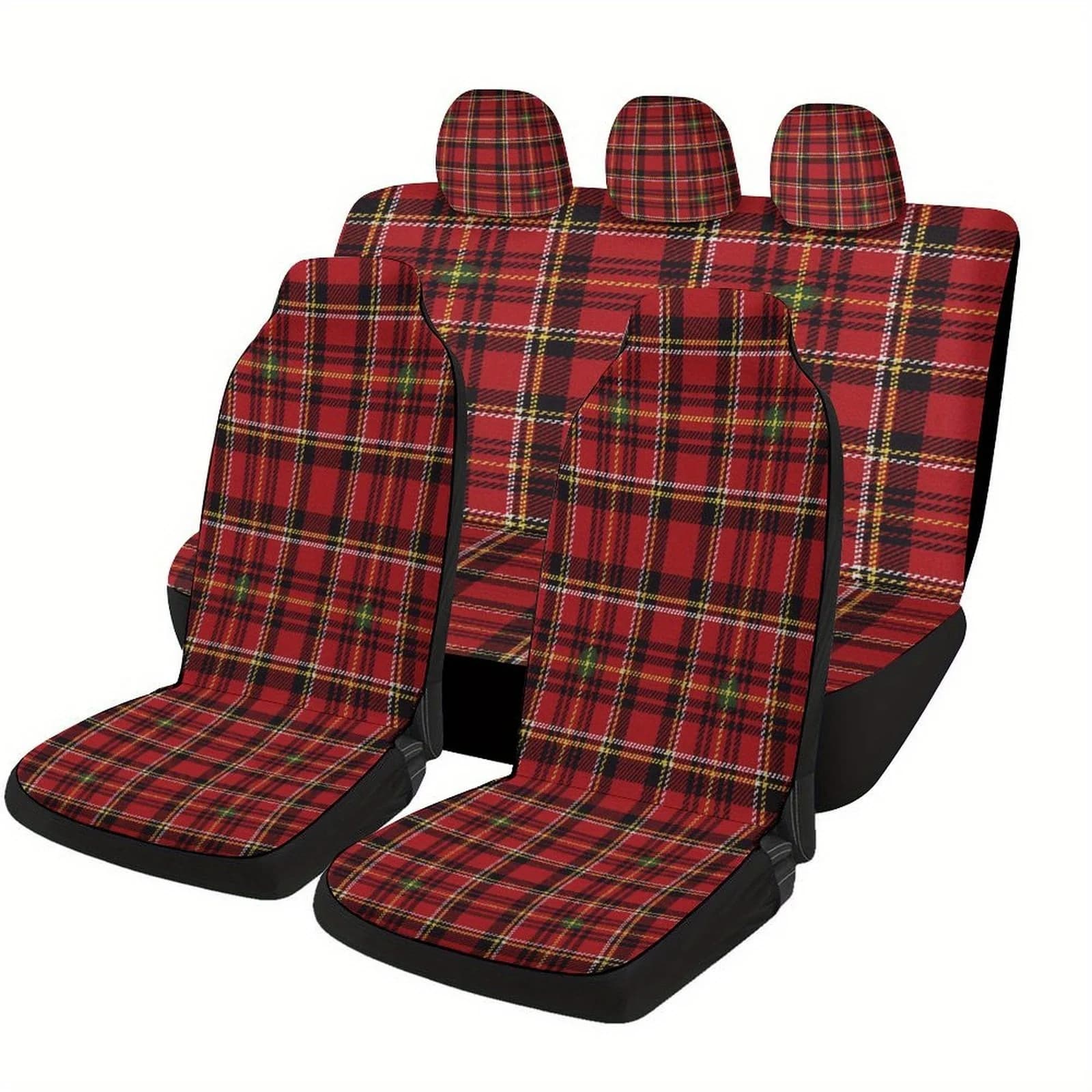 Set of tartan red theme car seat covers for most cars, complete set of fashionable and original car seat covers, car seat covers