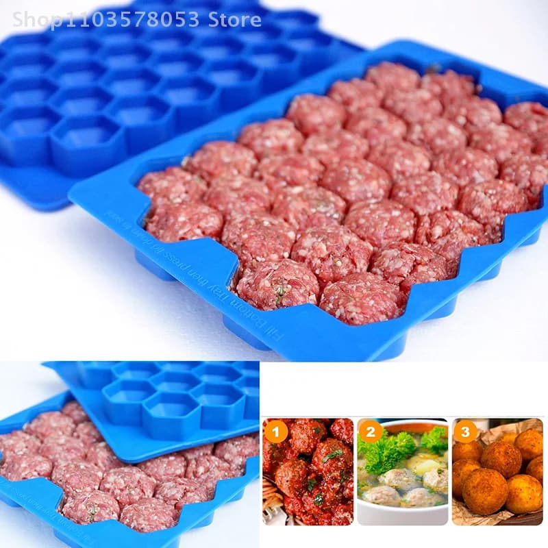 Silicone Mould for Meatballs with 37 Departments and Lid, Rice Balls Maker at Nido d'Ape, Fish and Beef Meatball Stamp, Kitchen Accessories