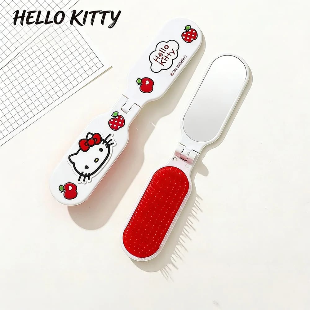 Pettine pieghevole Sanrio con specchio, autentico Kawaii Hello Kitty Kuromi My Melody Cinnamoroll, strumento portatile per lo styling per ragazze
