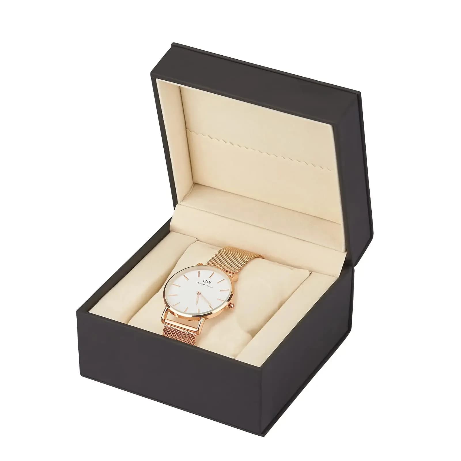 Black gift case for single watch with pillow, PU leather wristwatch organizer for men and women