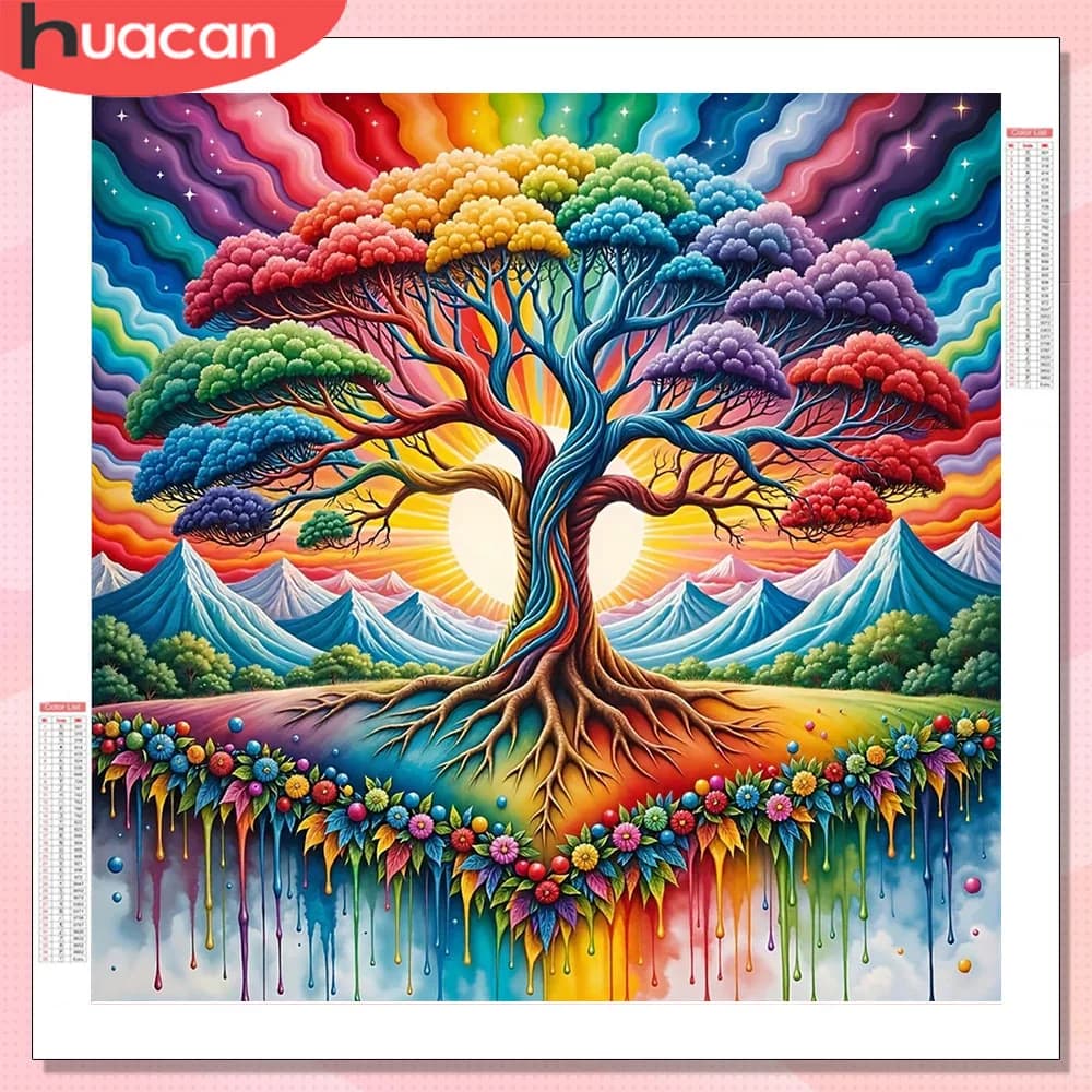 HUACAN Diamond Art Paesaggio con Alberi, Hobby Creativo, Regalo Unico, Pittura a Mosaico con Diamanti, Decorazione per la Casa, Kit Completo con Strass