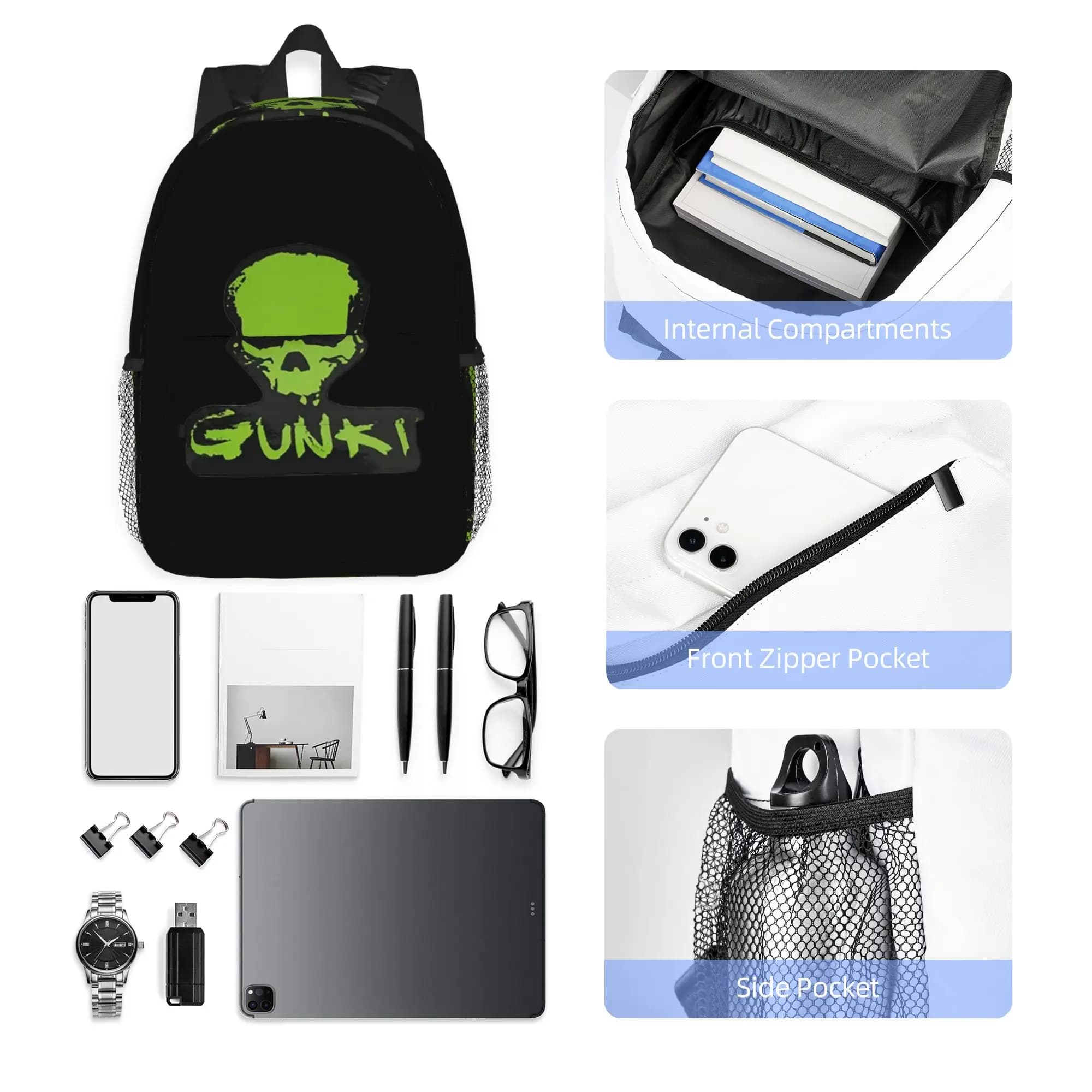 Gunki Logo Angling Skull Fishing Gunki Backpack Hot Sale Daypack Boys Girls BookBag Shoulder Bags for Men Women School Bag