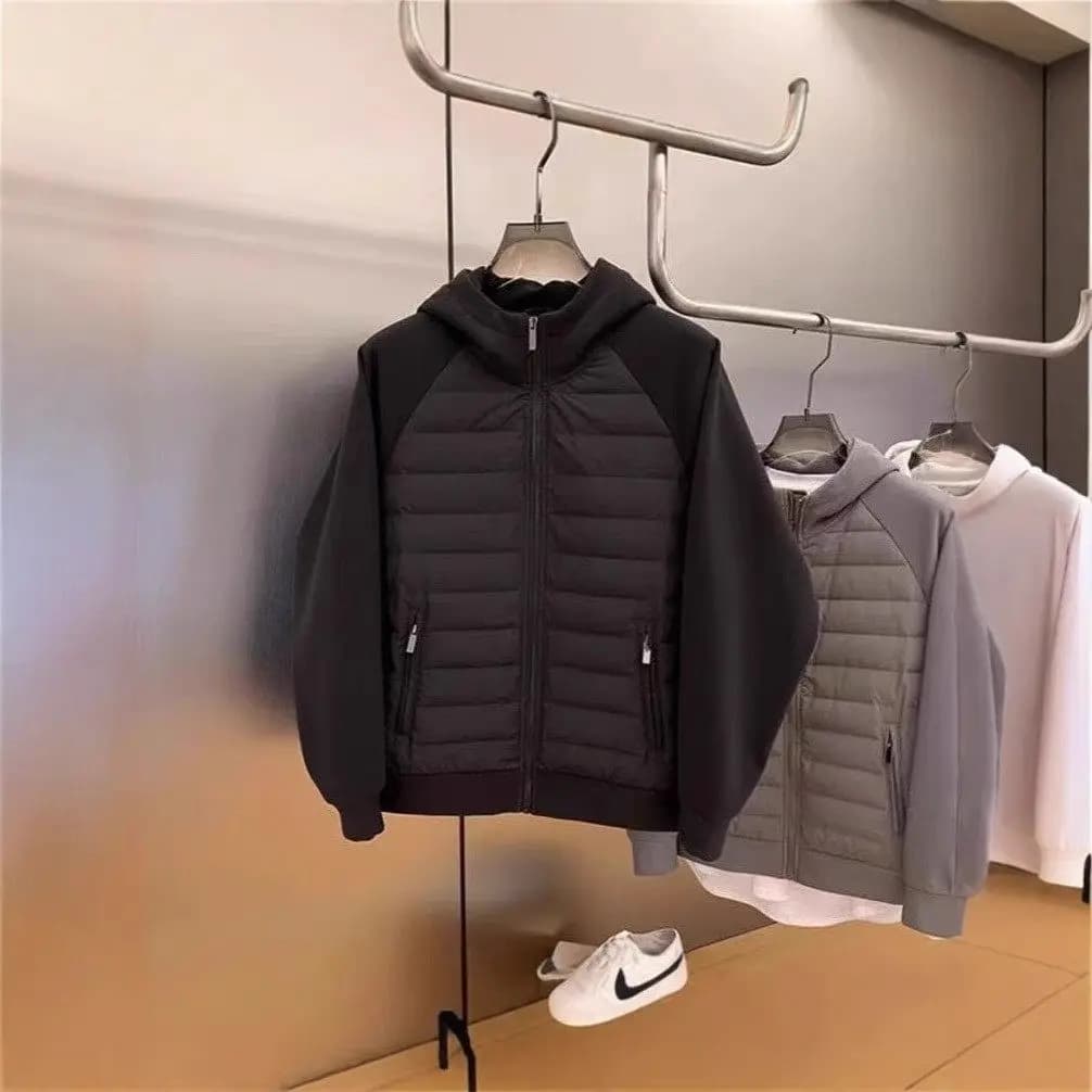 Fashionable Hooded Men's Jacket Color Patchwork Casual Style Warmth Providing Chinese Origin Spring Season Unisex Workwear