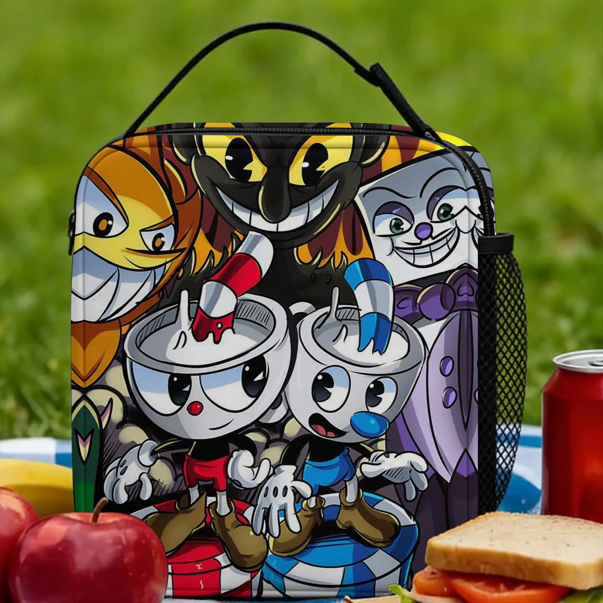 The Cupheads Devil Insulated Lunch Bags Portable Lunch Container Cooler Bag Tote Lunch Box School Outdoor Food Storage Bags