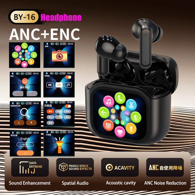 Bluetooth earphones with AI 2025 translation with smart display Long life battery Noise reduces new headphones with digital wireless display