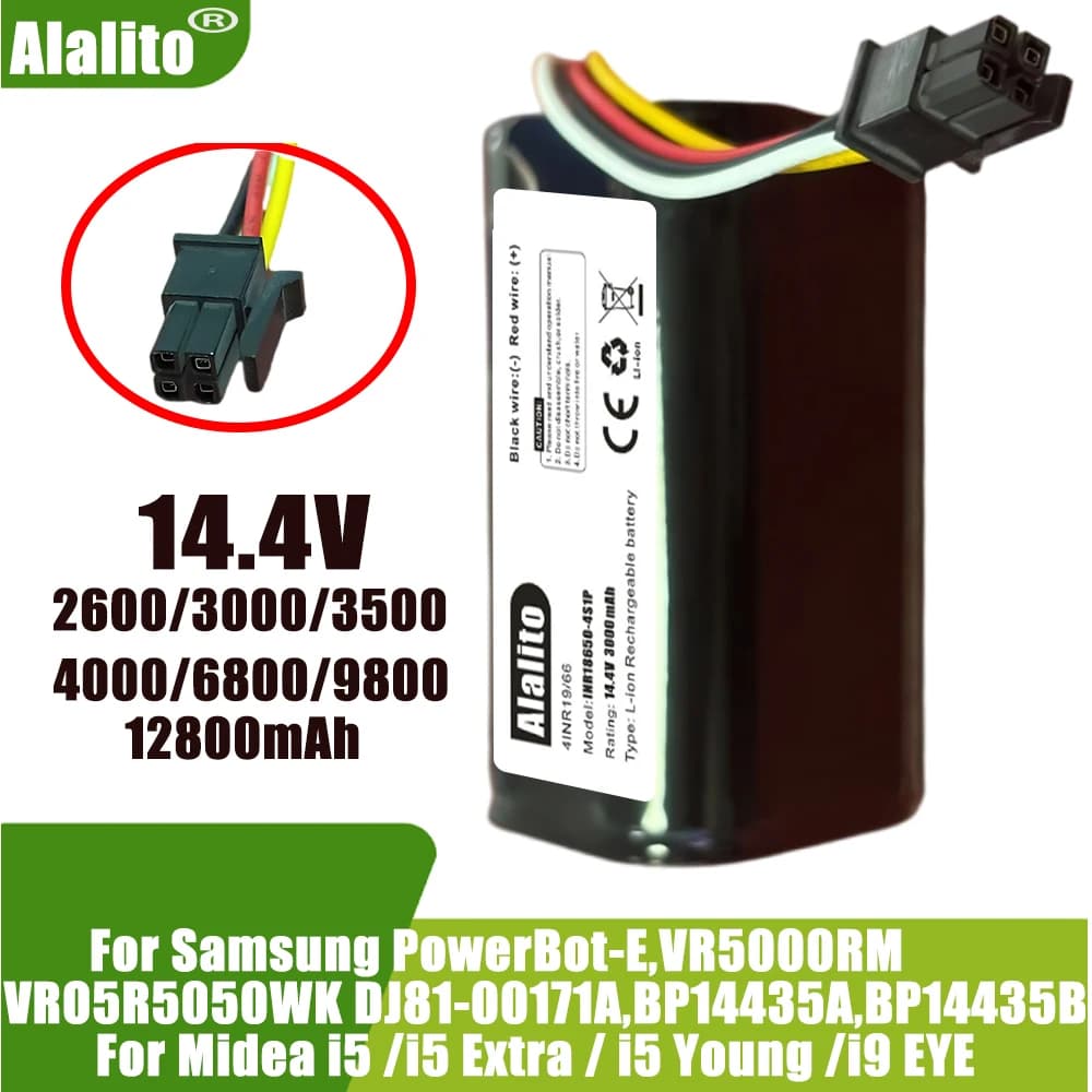 14.4v 14.8v 12800mAh Rechargeable Battery For Midea Robot Vacuum Cleaner i5Extra.i5 Young.i9 EYE.M3.M3J.K30.K50.M7.i50Pro