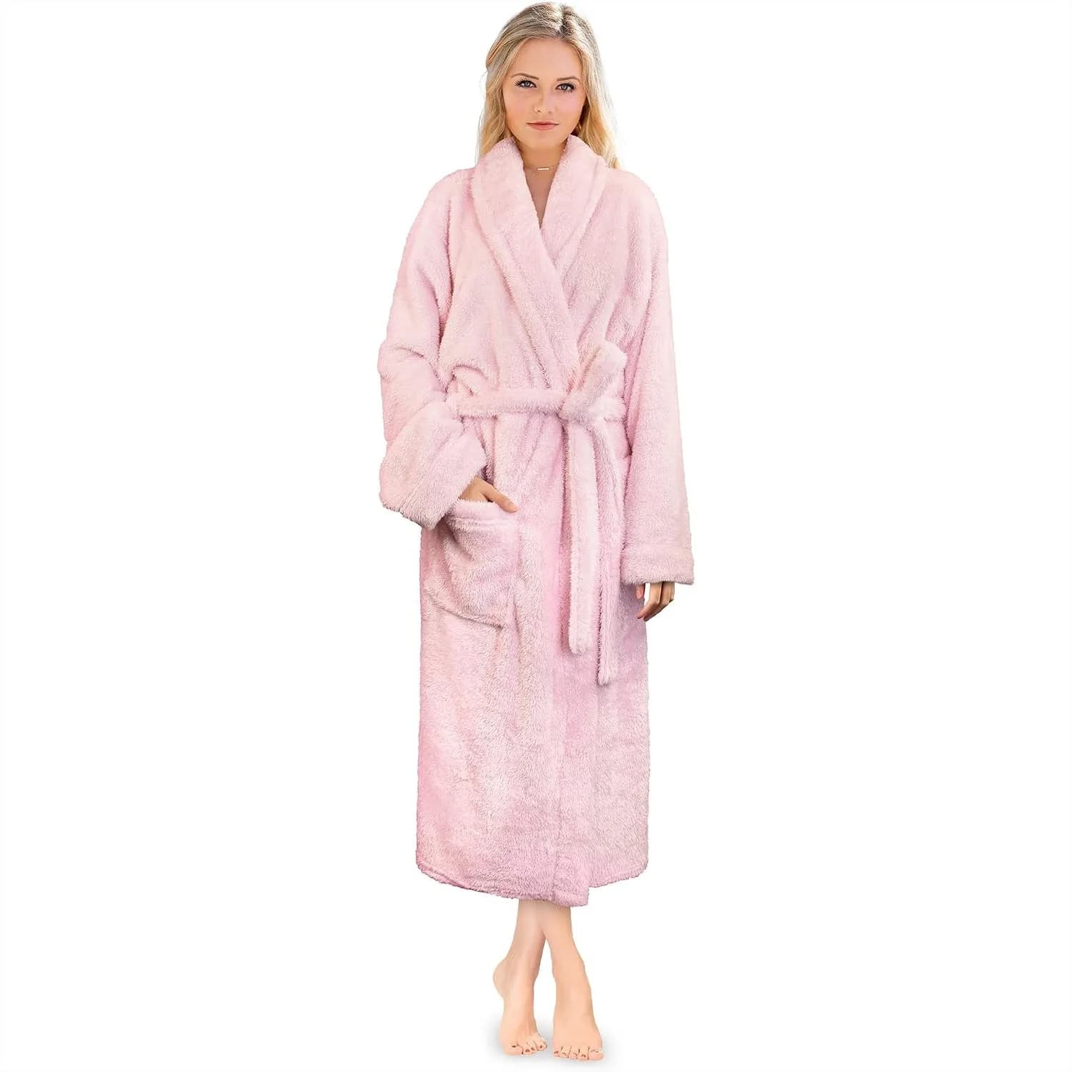 Women's Plush Soft Robe Fluffy Warm Fleece Sherpa Bathrobe for Cozy Lounging