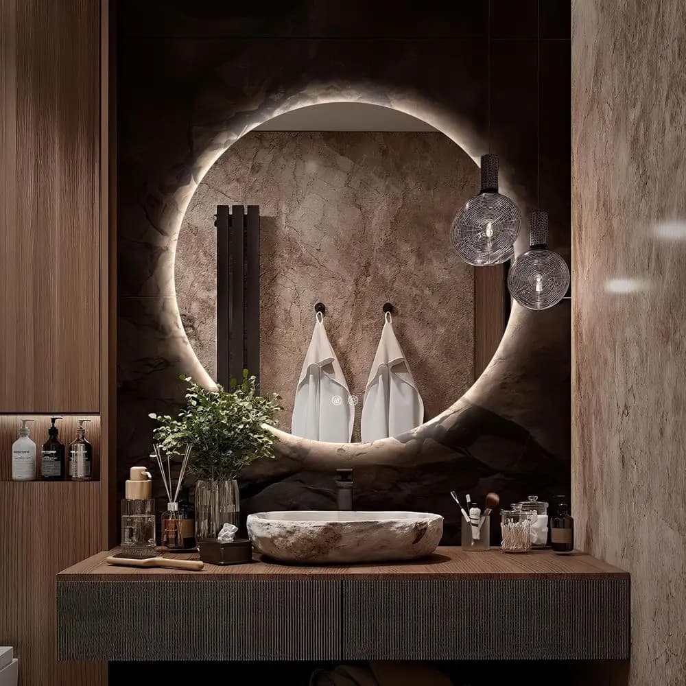 Specchio LED Rotondo per Bagno, Specchio Circolare Retroilluminato da 24 Pollici con Luci, Specchio da Parete per Vanità, 3 Colori, Dimmerabile, Antiappannamento, IP65