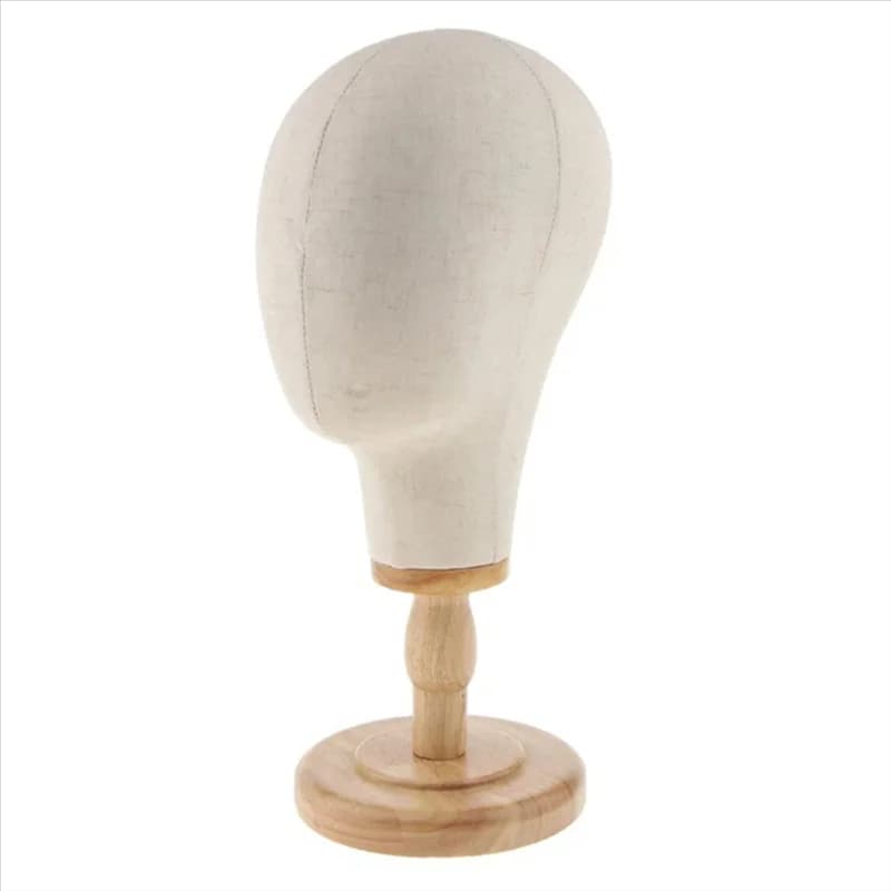 AB06 Wig Head Stand Mannequin Headhat Display Stand Linen Wig Holder, Canvas Dome + Detachable Wood Stand For Wigs,Hats,Caps