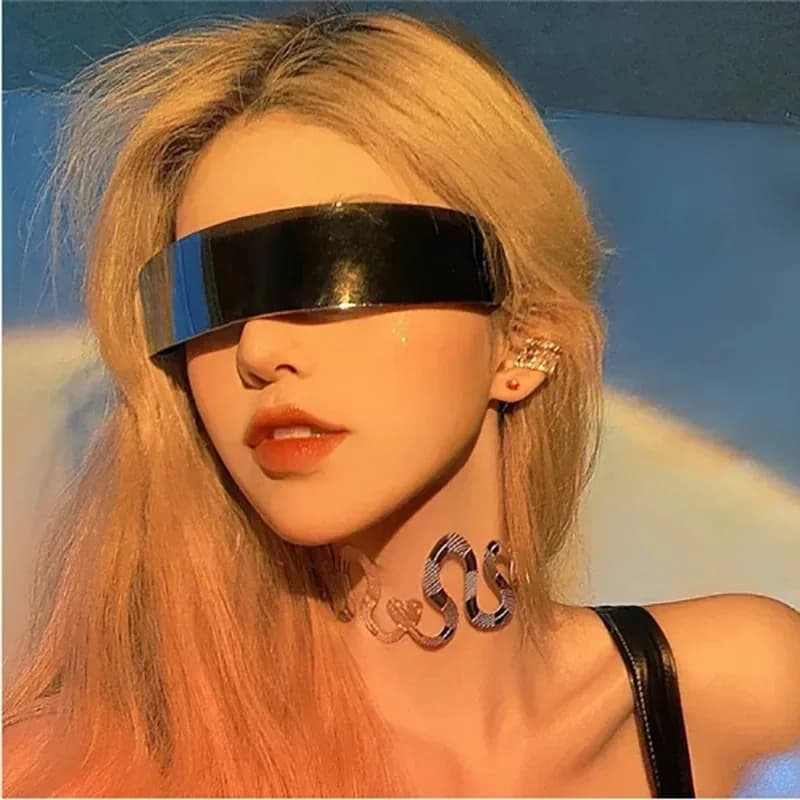 Men And Women Cyberpunk Goggles Futuristic Party Glasses One Piece Wrap Around Mirror Sunglasses Casual Daily Eyewear