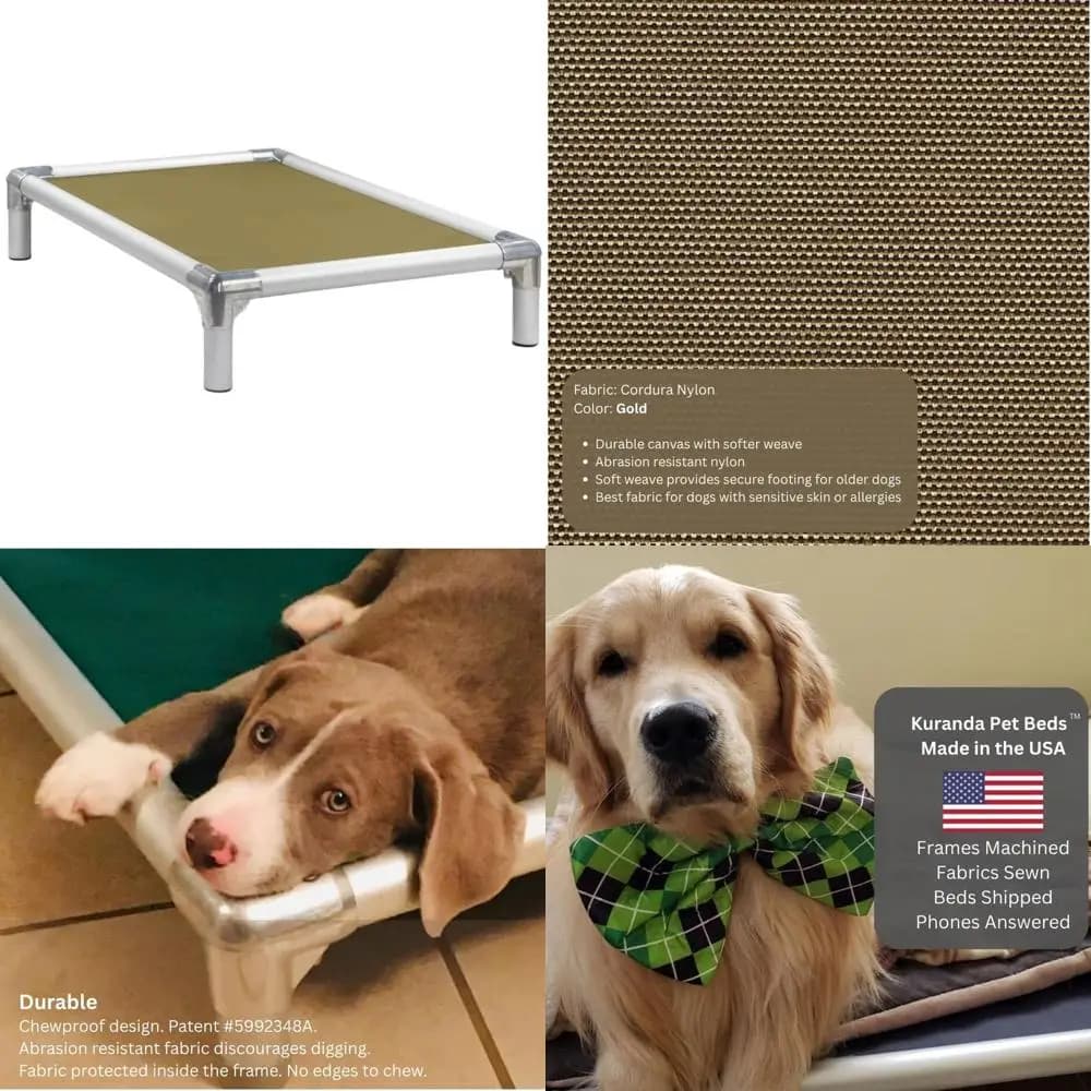 Cuccia rialzata per cani in argento - 30x20 pollici - Nylon Cordura resistente - Oro