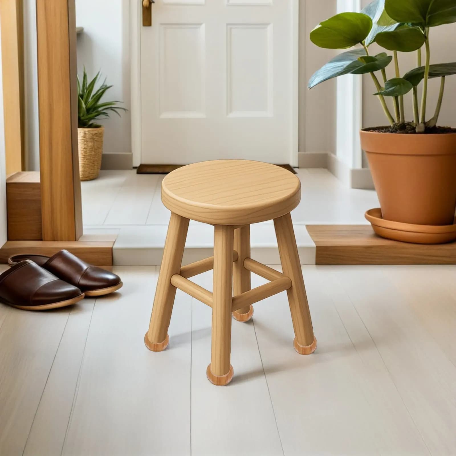 6 piedini rotondi in legno massello con finitura in rovere naturale per tavolino, panca, mobiletto, gambe in legno robuste da 8 cm