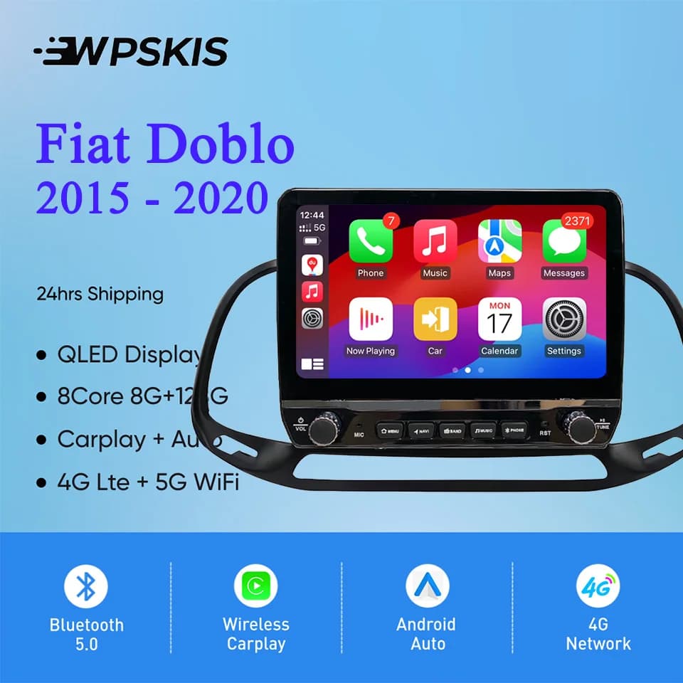 Android 14 8G Ram Per Fiat Doblo 2015 2017 2019 2020 Autoradio Stereo Video Audio A/V Lettore DVD GPS Navi Carplay Auto Tape RDS