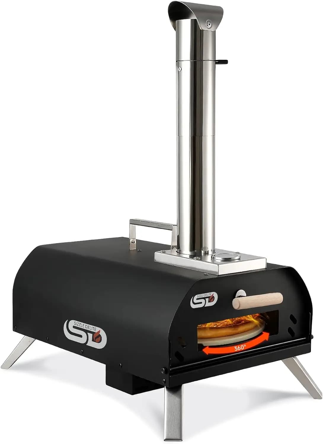 Forno per Pizza da Esterno a Pellet di Legno, 12 Pietre Refrattarie Rotonde, Portatile, a Legna con Termometro Integrato, Fornello per Pizza in Acciaio Inossidabile