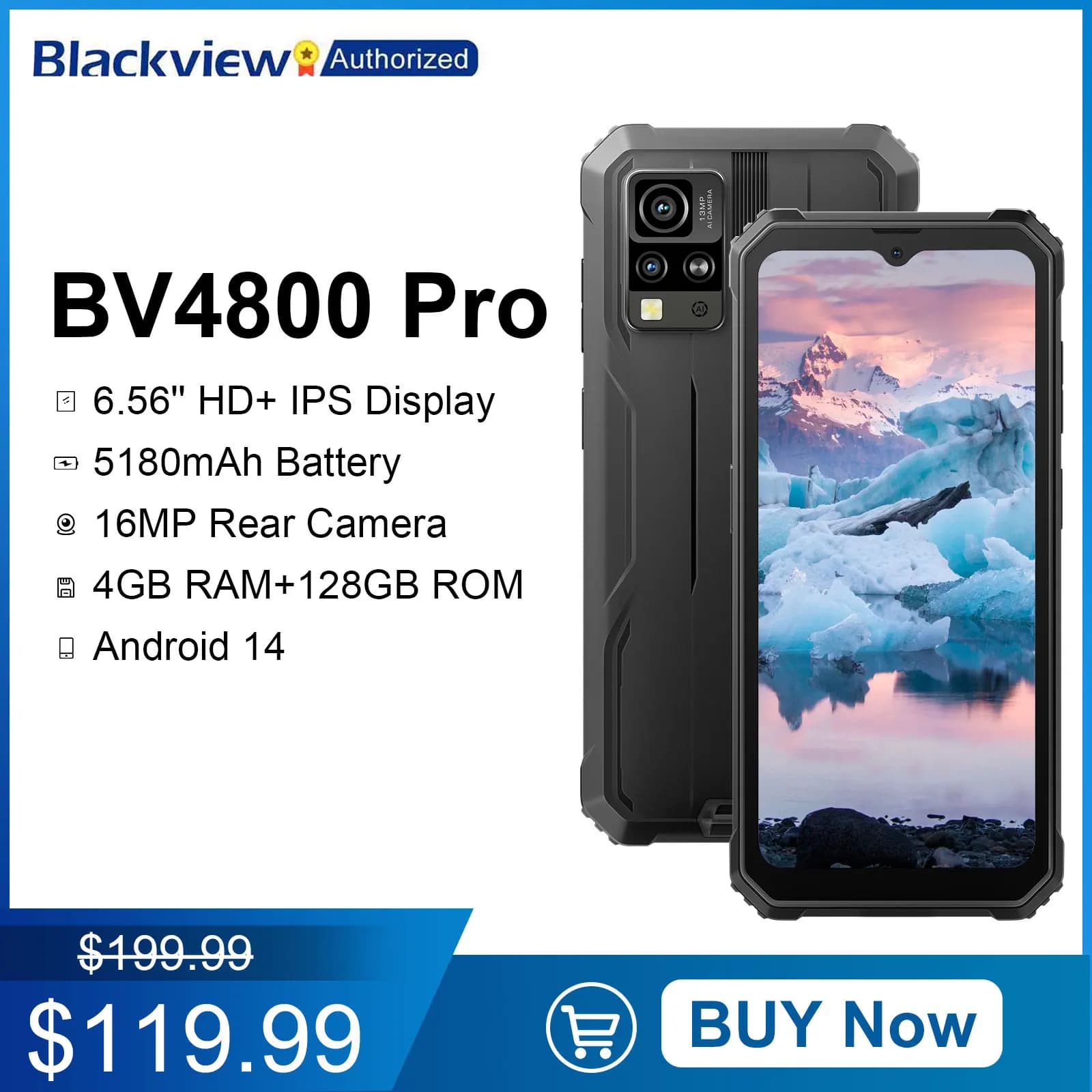 Blackview BV4800 Pro Rugged Smartphone Unisoc T606 octa-core 6.56'' 4GB+128GB 5180mAh Battery 16MP Rear Camera 4G Mobile Phone