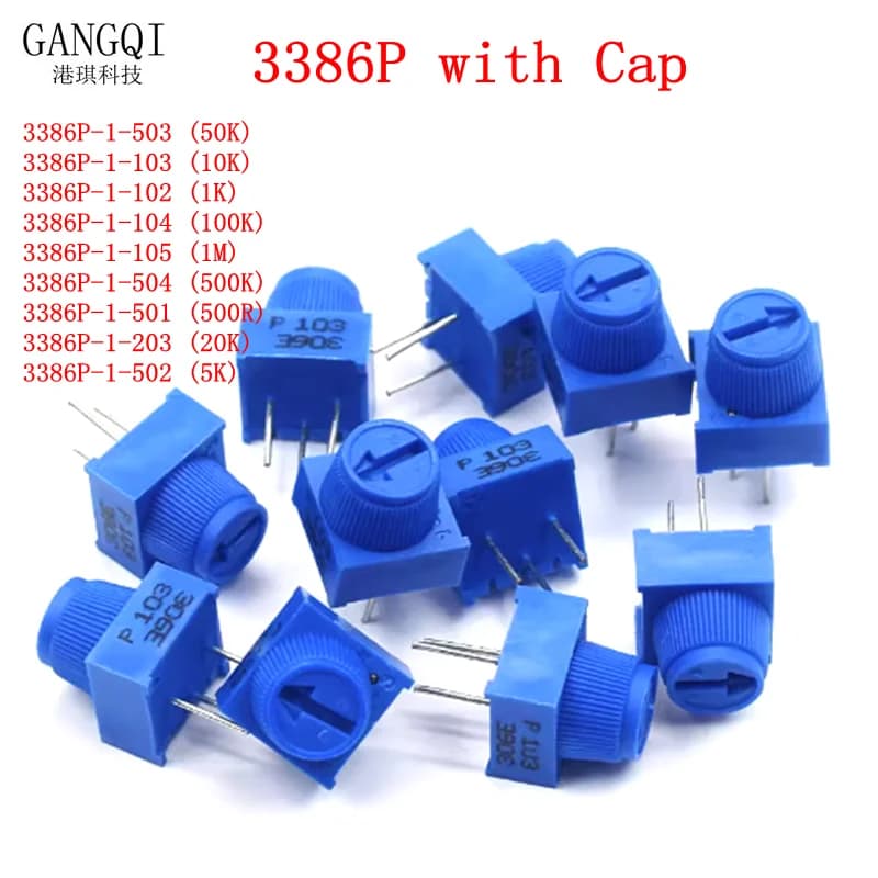 5PCS 3386P 3386P-1-103 10K 1k 2k 5k 10k 20k 50K 100K 200K 500K 1M foro passante Trimmer Potenziometro Cermet 1 Turn Top Regolazione
