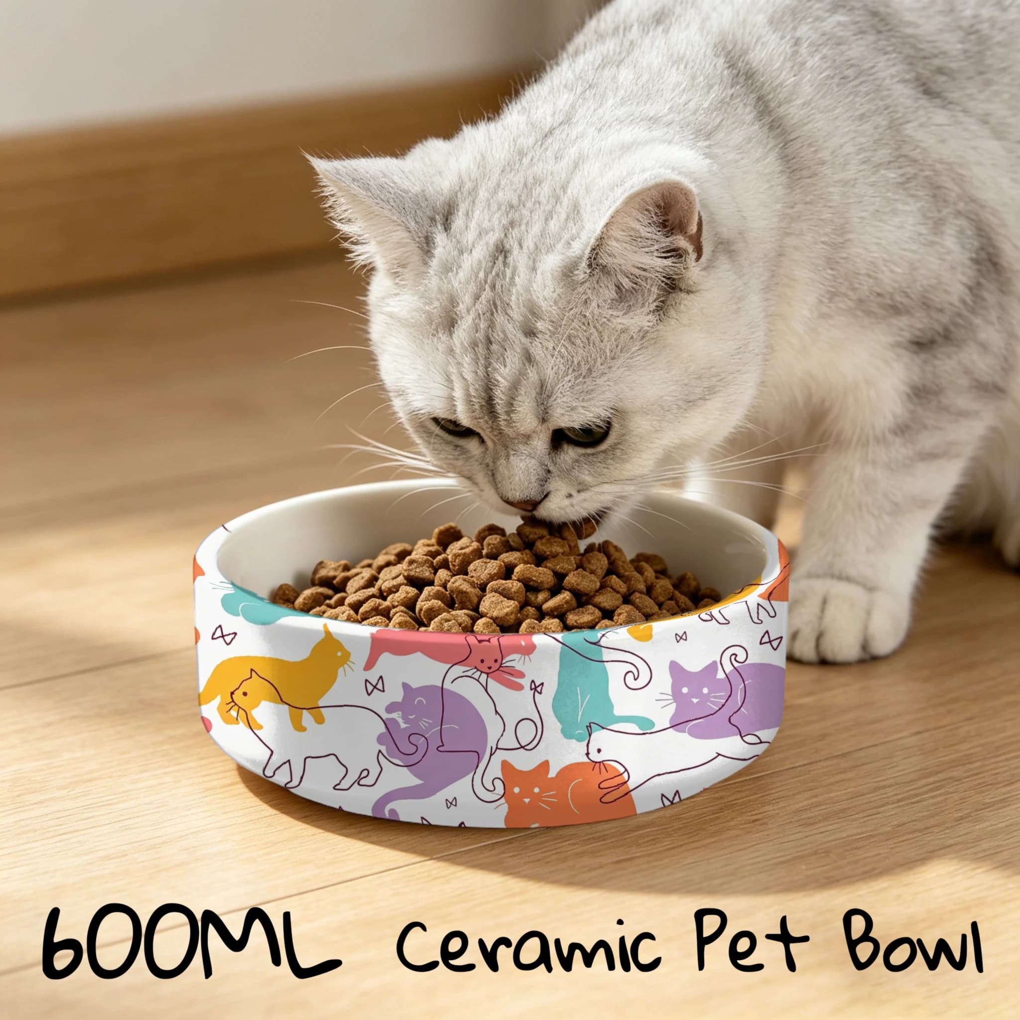 Ceramic Pet Bowl, Suitable for Cat Food & Drinking Water, Cute Printed Pattern, Sturdy & Durable, Ideal Choice for Cat Lovers，8