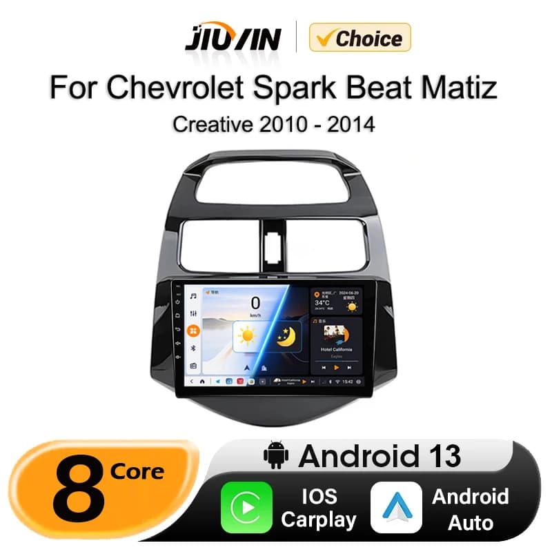 JIUYIN Lettore multimediale da 9 pollici per Chevrolet Spark 2009-2016 Autoradio Stereo Android Auto Apple Wireless Carplay con telaio 4G