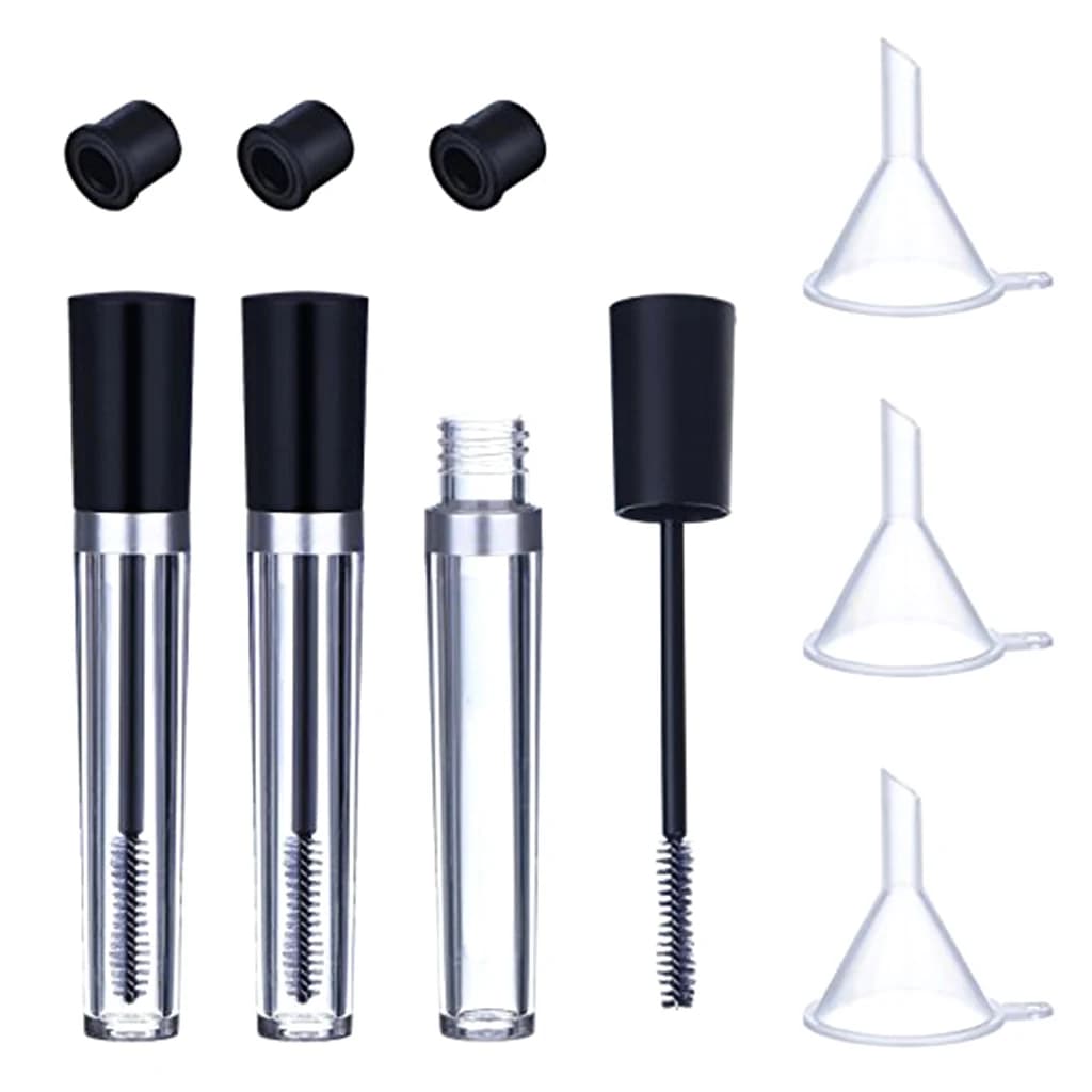 Pack of empty pipes for mascara, cream for the growth of eyelashes, lip gloss, funnels for bottles