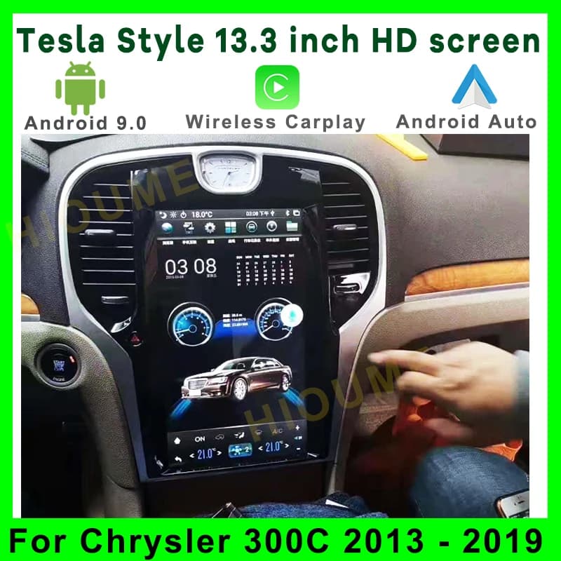 Schermo verticale da 13.3 pollici Android 9 autoradio navigazione GPS per Chrysler 300C 2013 - 2019 lettore DVD multimediale per auto in stile Tesla