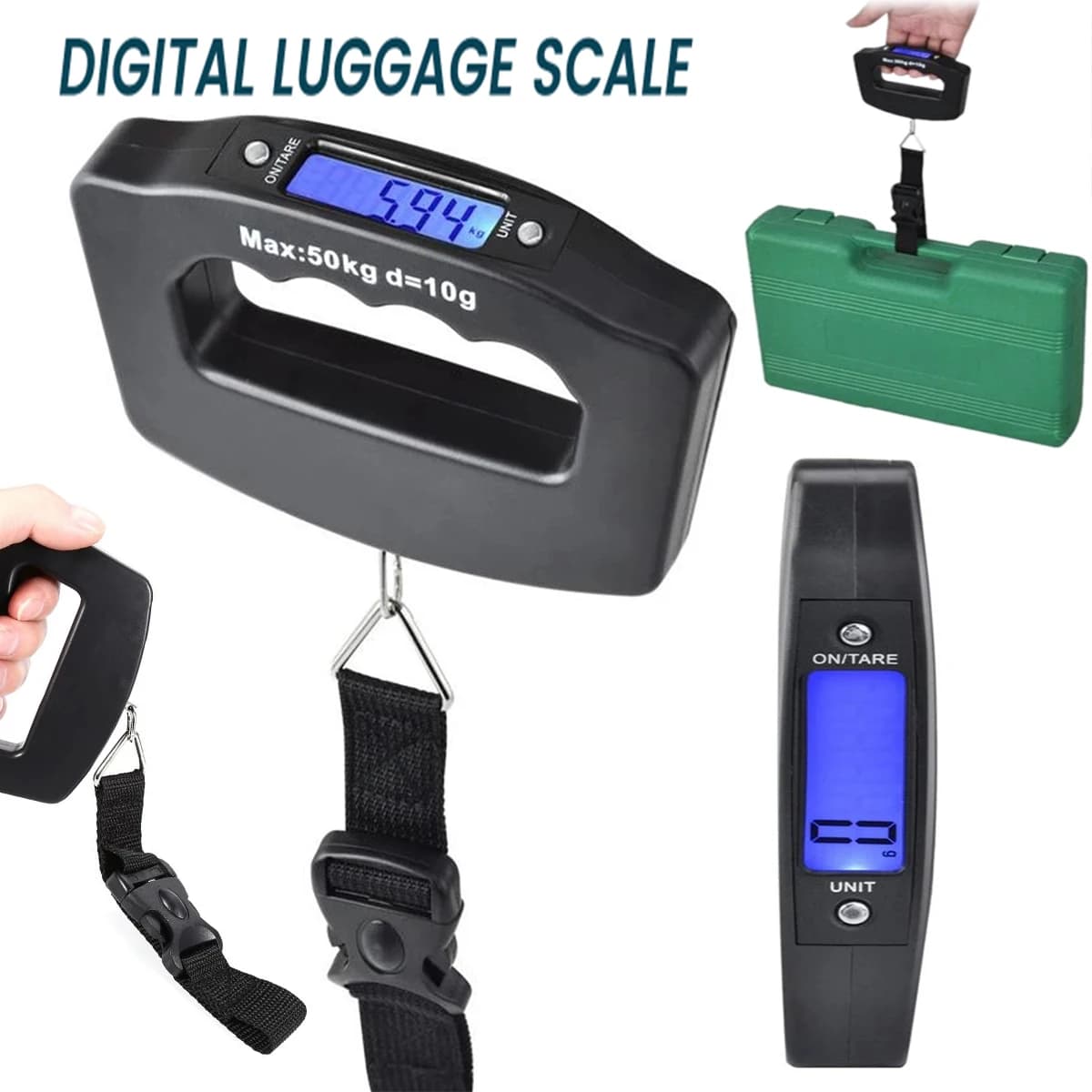 Bilancia digitale per bagagli Valigia portatile elettronica da viaggio con retroilluminazione Bilancia da pesca da viaggio Strumento di bilanciamento del peso