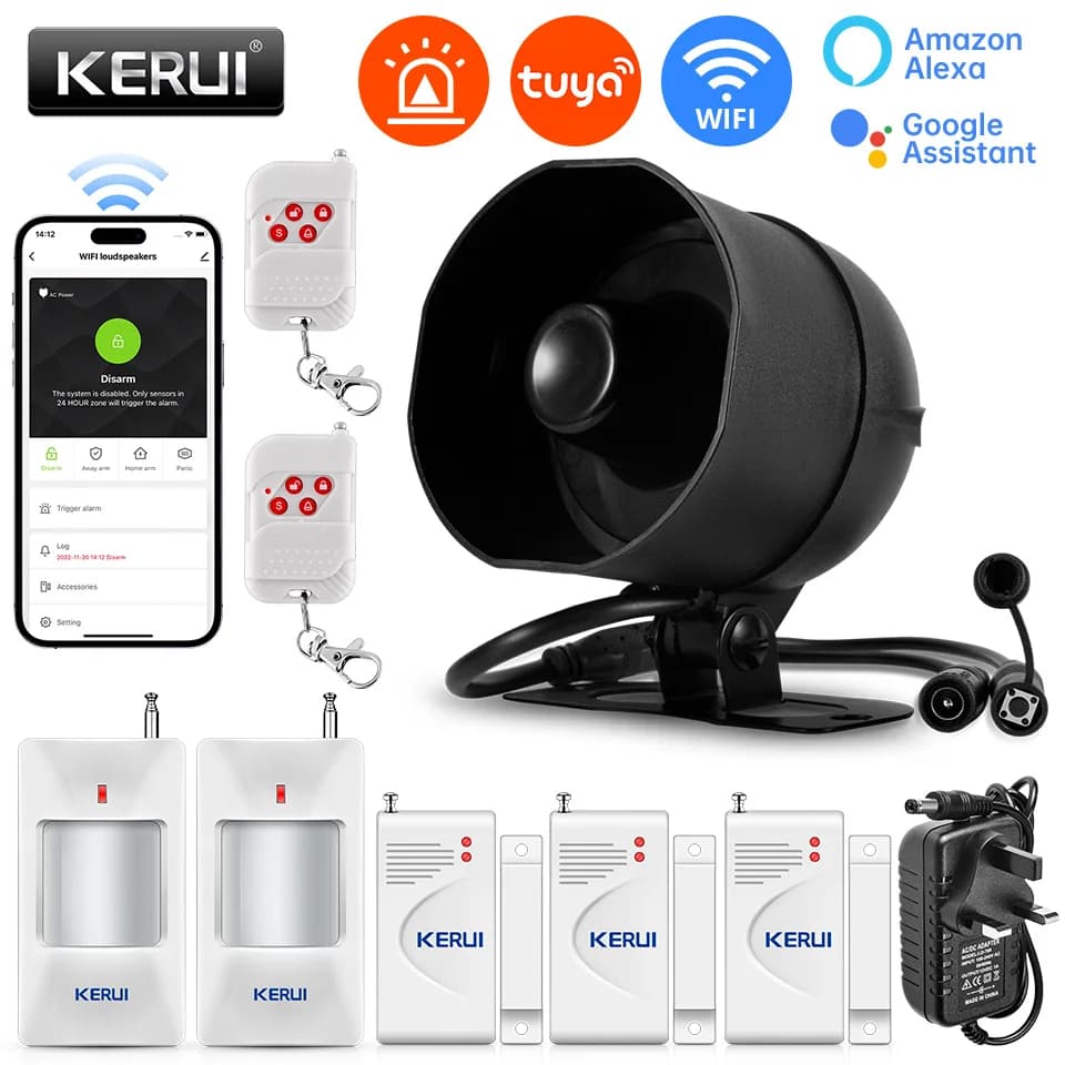 KERUI 120db Sirena Sistema di Allarme WiFi Tuya Smart Altoparlante Kit di Allarme con Sensore di Movimento Sensore Porta per Protezione di Sicurezza Domestica