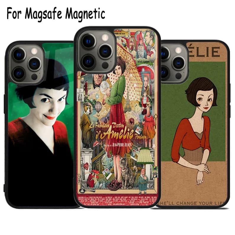 Cover Magnetica Magsafe Amelie Movie Poster con Ricarica Wireless per iPhone 17 Air 15 16 16e 14 13 11 12 Pro Max Plus