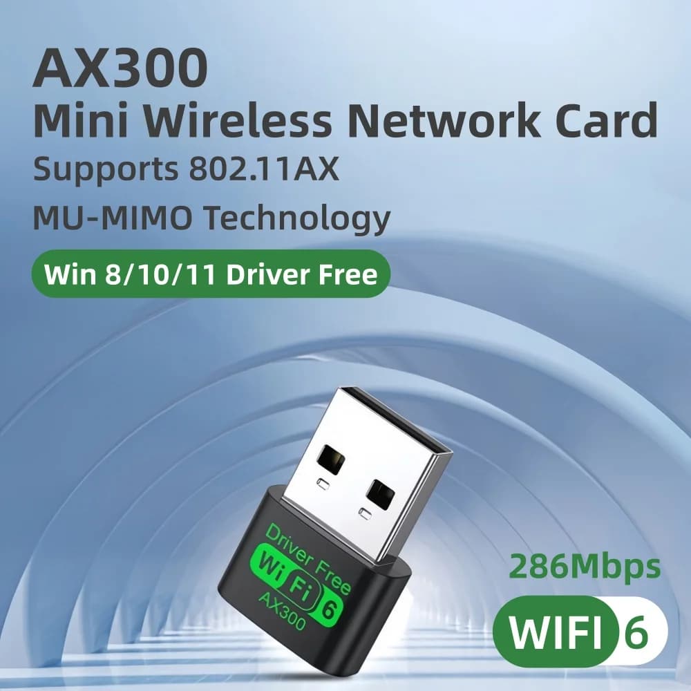 Adattatore USB WIFI6 AX300 Mini ricevitore wireless con driver per scheda di rete 2.4G a frequenza singola adatto per Win7/10/11, Linux